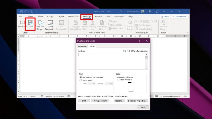 Hur man skapar och skriver ut etiketter i Microsoft Word