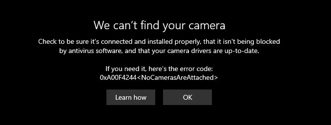 Hur man åtgärdar fel 0xa00f4244 NoCamerasAreAttached på Windows 10