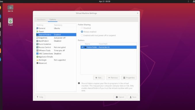 Hur man kommer åt en VMWare delad mapp på Ubuntu