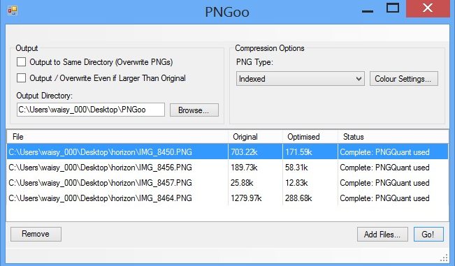 Batchkomprimera PNG-bilder förlustfritt på Windows med PNGoo