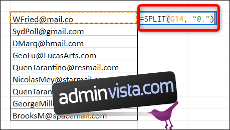Klicka på en tom cell och skriv in =SPLIT(cell_med_data, 