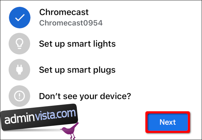 Välj din Chromecast-enhet och tryck sedan på 