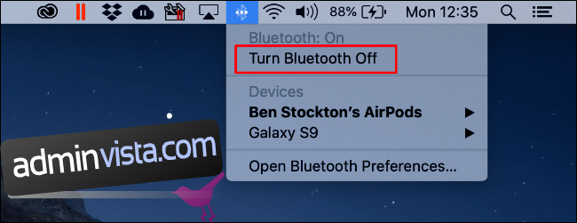 Klicka på Bluetooth-ikonen och klicka sedan på 