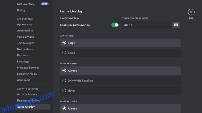 Hur man aktiverar eller inaktiverar spelöverlägget i Discord