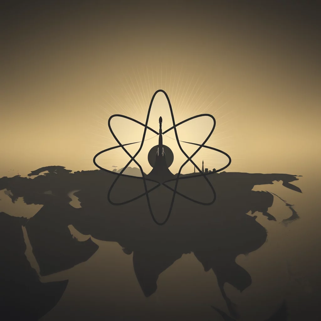 Silhuett av en jordglob som representerar Asien, med en atommodell som svävar över den.